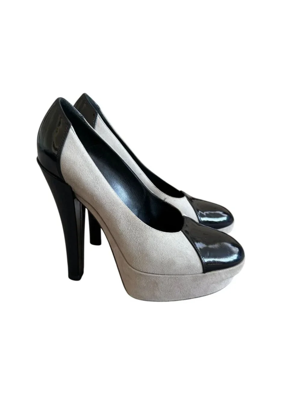 LOUIS VUITTON Gray Black Suede Patent Leather Platform Heels Size 36 / US 6